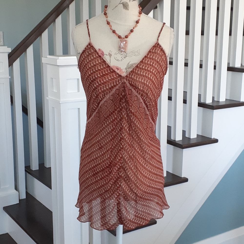 ^ Guess brown & pink floral chiffon draped cami